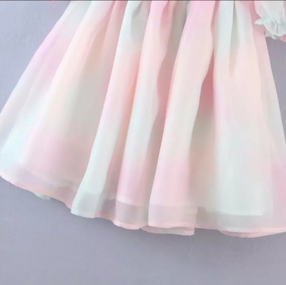 Babydoll Rainbow Tie Dye Puff Sleeve Mini Dress - Picture 8 of 14